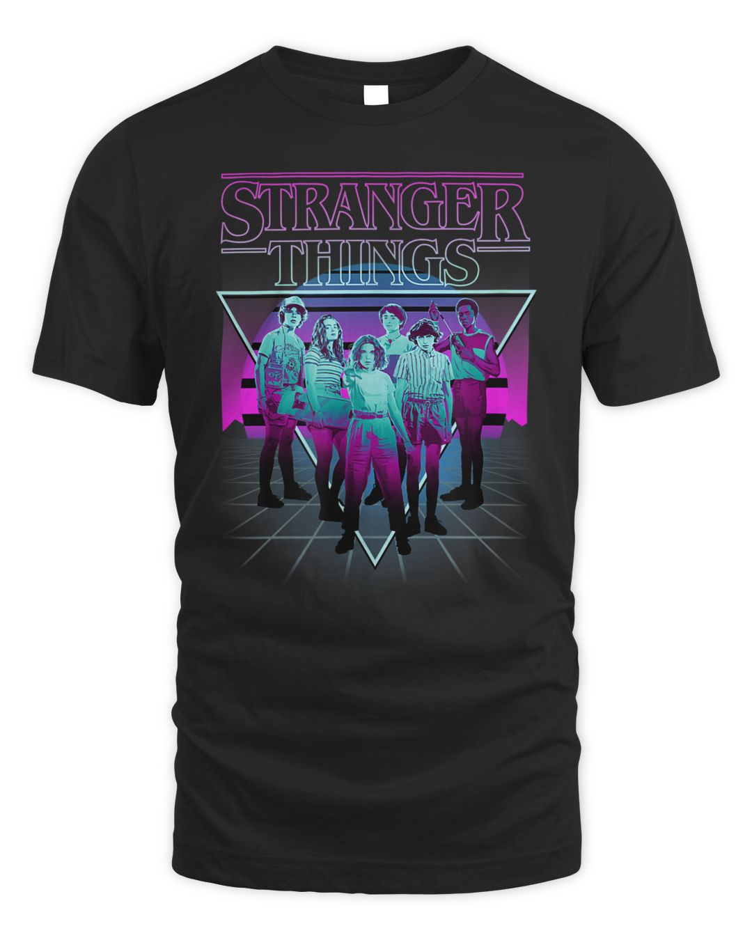 Stranger Things Group Shot Neon Triangle Shirt